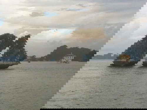 Rock formation in the middle of a bay
