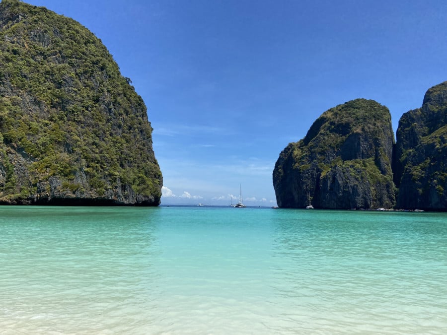Islands surrounded by pristine blue-green water