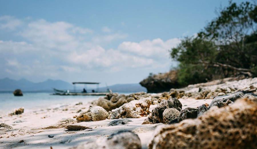 Photo of the beach in Menjangan Island with boat in the background