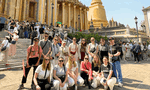 Group travellers in Bangkok Thailand near Temple